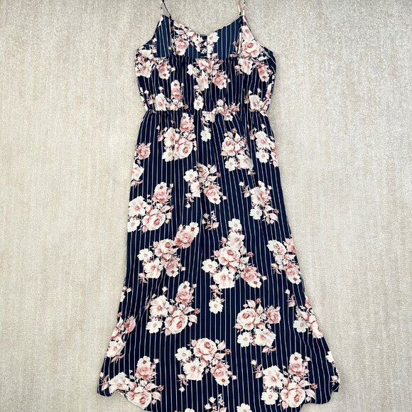 Monteau Striped Floral Skirt-Overlay Sleeveless Jumpsuit Romper 2X - Picture 4 of 9